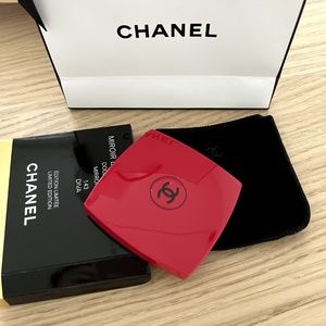 CHANEL Red Mini Double Travel Mirror in Velvet Pouch w/double C Logo New in Box